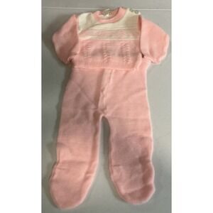 Vtg Little Bit, Infant Pink/White Knit Top Bottom Set, Pink Snowflake, 0-6 mos